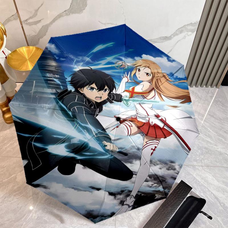 Sword Art Online Umbrella with Automatic Open/Close & Self-8-Rib Heavy-Duty Umbrella, Compact Travel Umbrella Suitable for Outdoor