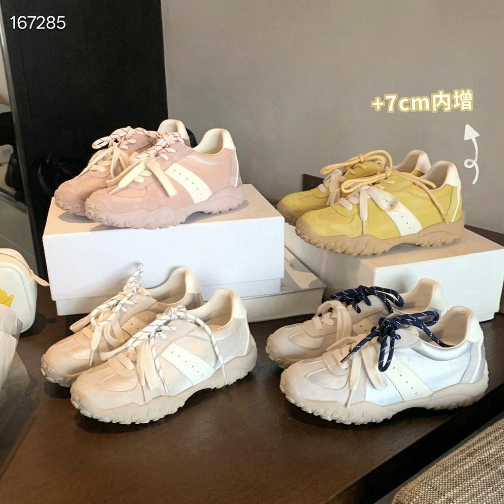 Small Exclusive~ 7cm Height Increase Casual Moral Training Shoes 2025 Spring Leather Comfortable Lace-up Ballet Dad Shoes