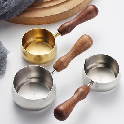 Stainless Steel Sauce Cup Western Sauce Cup Steak Dressing Cup With Wooden Handle Tomato Salad Dipping Saucer Outdoor Tableware