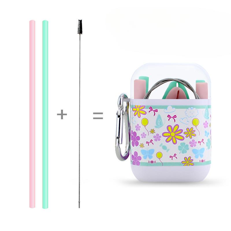 Silicone Straw Food Grade Collapsible Straight Tube Flexible Milk Tea Drink Straw Capsule Box Travel Set
