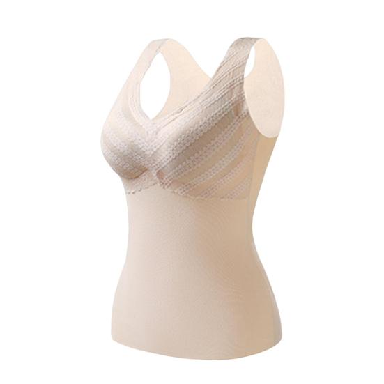 Winter-Thermoweste für Damen mit Brustpolstern, nahtloser Samt, schnelle Temperatursperre, V-Ausschnitt, schmale Passform, elastisch, ärmellos, Tanktop für Innenbekleidung