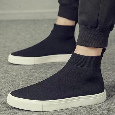 Elastyczne buty skarpetkowe męskie średniej wysokości wysokie topy wiosna i lato moda muchowa tkane buty skarpetkowe buty męskie modne buty męskie casualowe wersja koreańska board