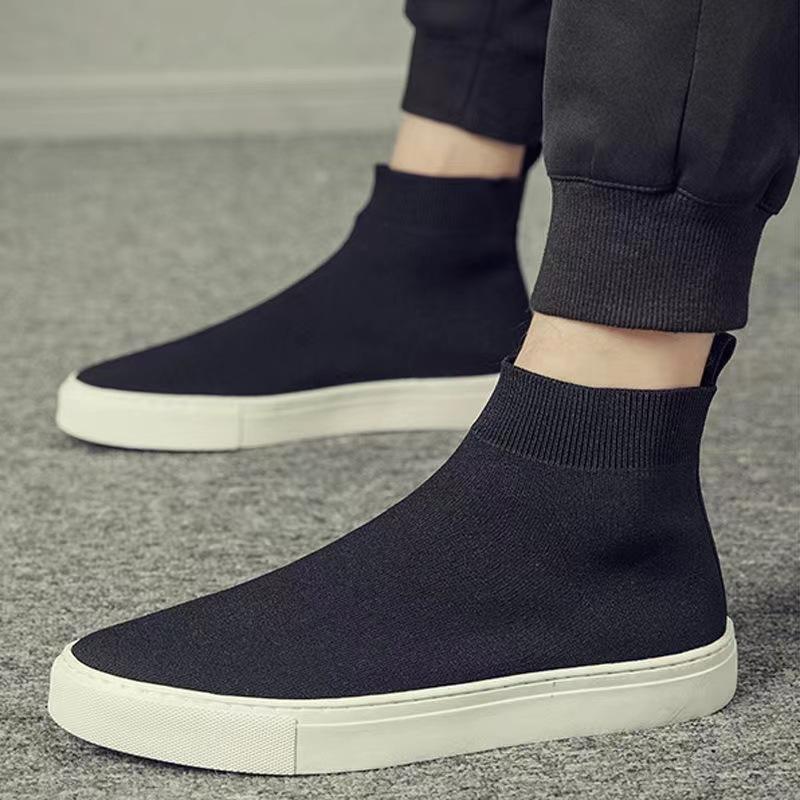 Elastic socks shoes men's mid-top high-top spring and summer fashion fly-woven socks shoes men's shoes trendy shoes men's casual Korean version board