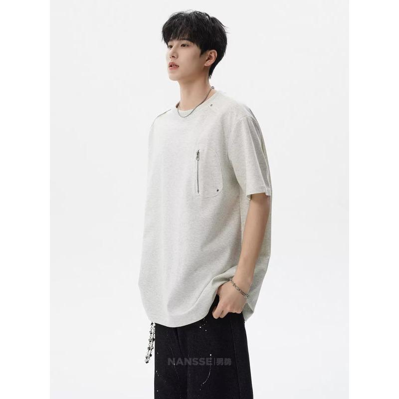 Men Crew Neck Short Sleeve T Shirt With Zip Pocket Loose Fit Casual Daily Tops