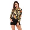 Fashionable and Casual Temperament Women's Retro Tops Printed Lapel Long Sleeve Chiffon Shirt Women