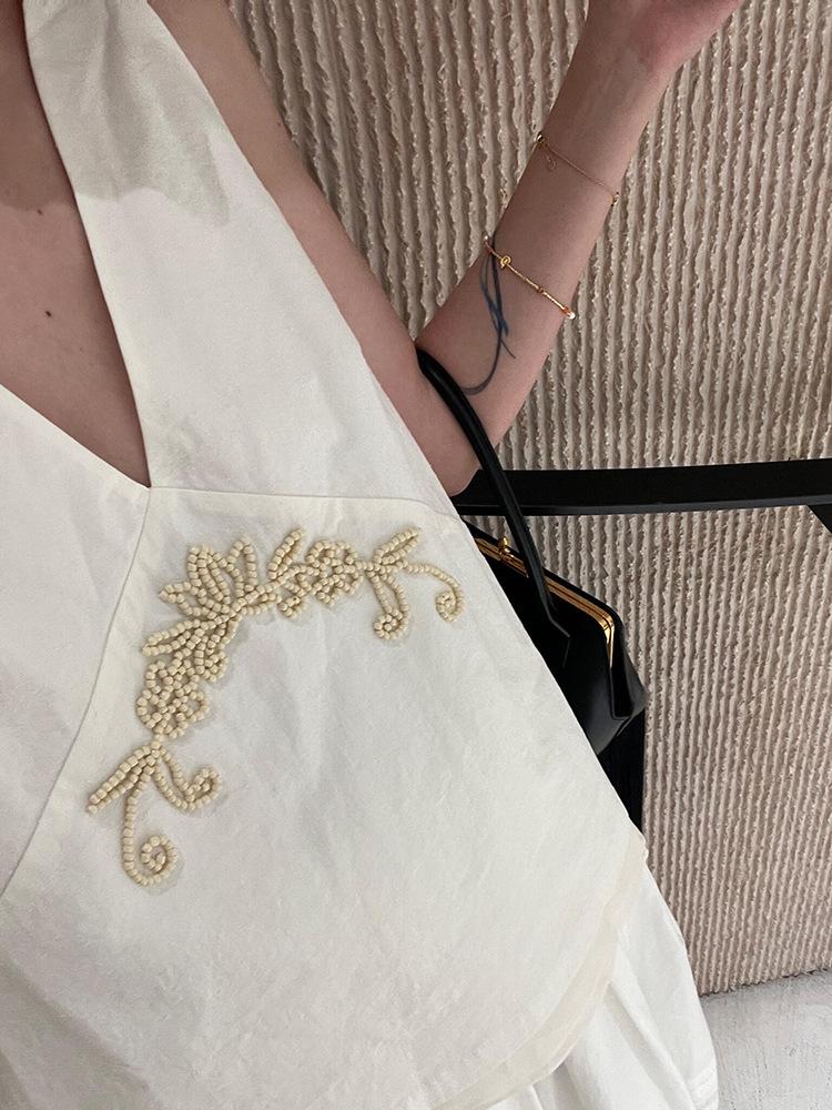 Beaded Organza Patchwork Sleeveless Top & Lace Midi Skirt - Spring/Summer Collection