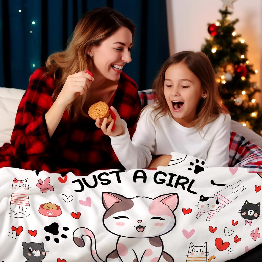 VIKAMA Cat Mom Blanket - A Gift For Pet Lovers From Just A Girl Who Loves Cats - Soft And Skin-Friendly Flannel Animal Pattern