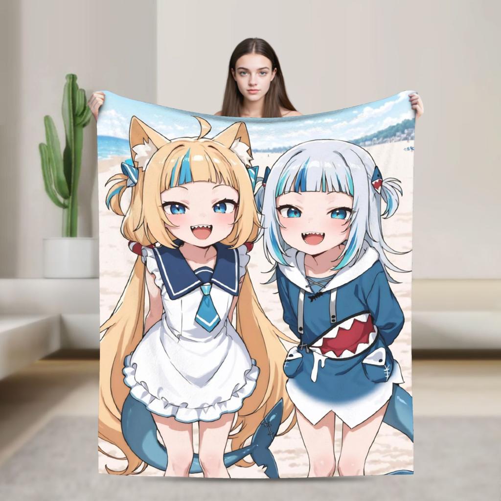 Super Warm Blanket Camping Sameko Saba VTuber Throw Blanket  Flannel Bedspread For Couch Bed Funny Sofa Bed Cover