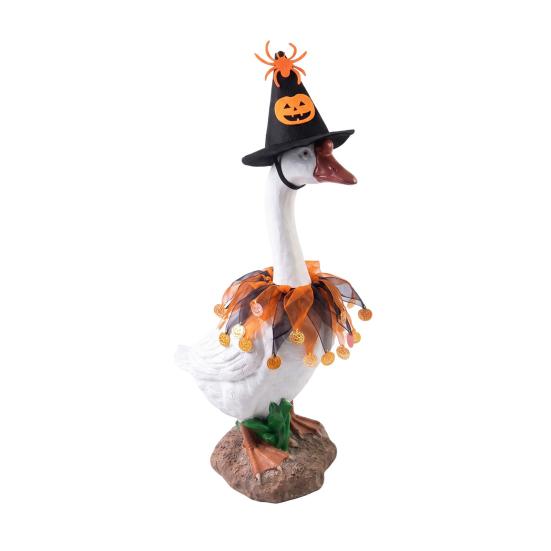 Goose Costume for Yard Display 1 Set Halloween Outfit, Lawn Festive Clothes with Pumpkin Spider Pointed Themed Hat, Porch 23 Inch Statue Outdoor
