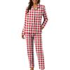 Women's Casual Fashion Plaid Patchwork Print Long-Sleeved Trousers Homewear Set