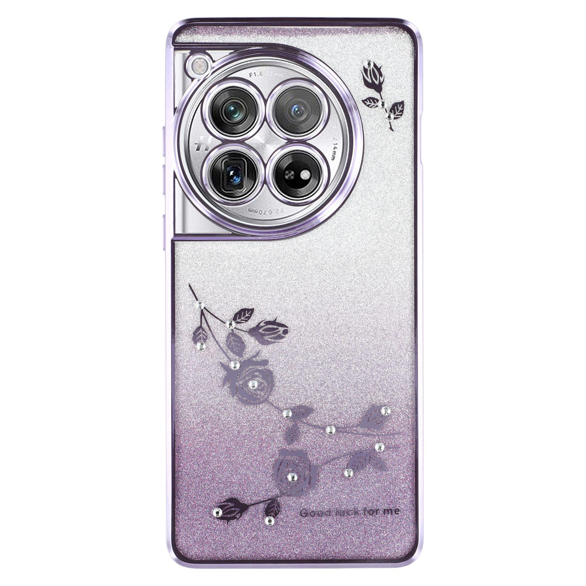 

KADEM Phone Case for OnePlus 12 5G Flower Decor Gradient TPU Mobile Cover Purple