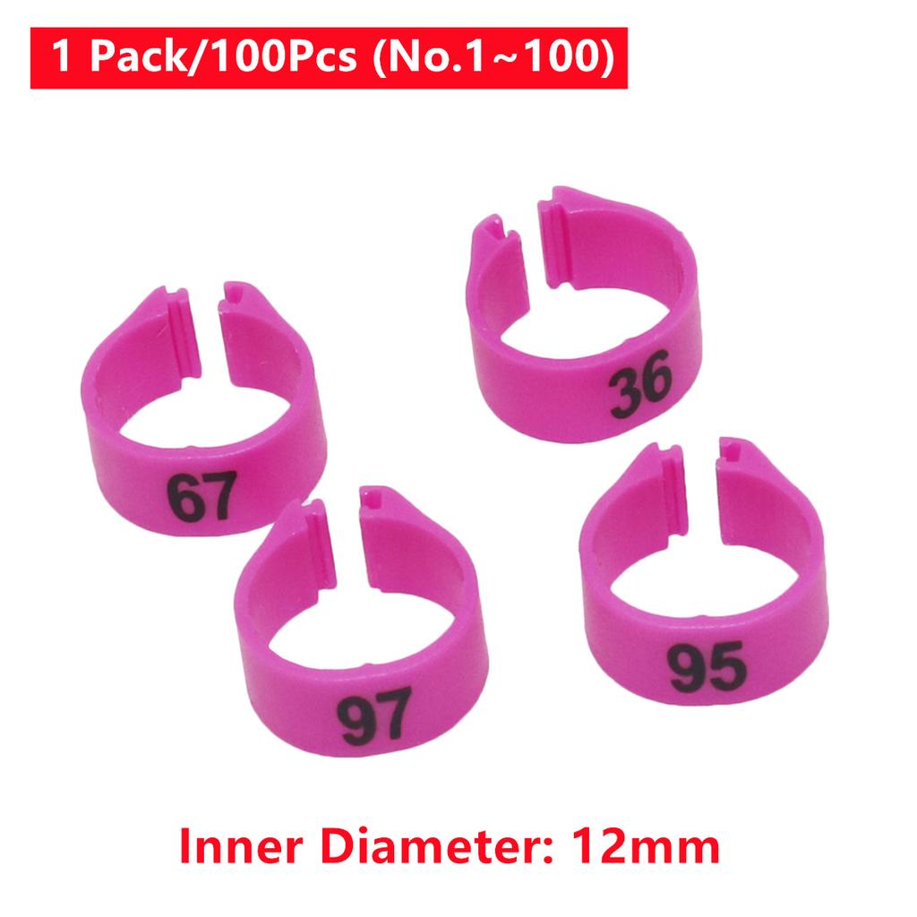1 Pack/100Pcs Digital Plastic Bird Clip Foot Rings Inner Diameter 12mm Pigeon Quail Identification Leg Rings No.1~100 10 Colors