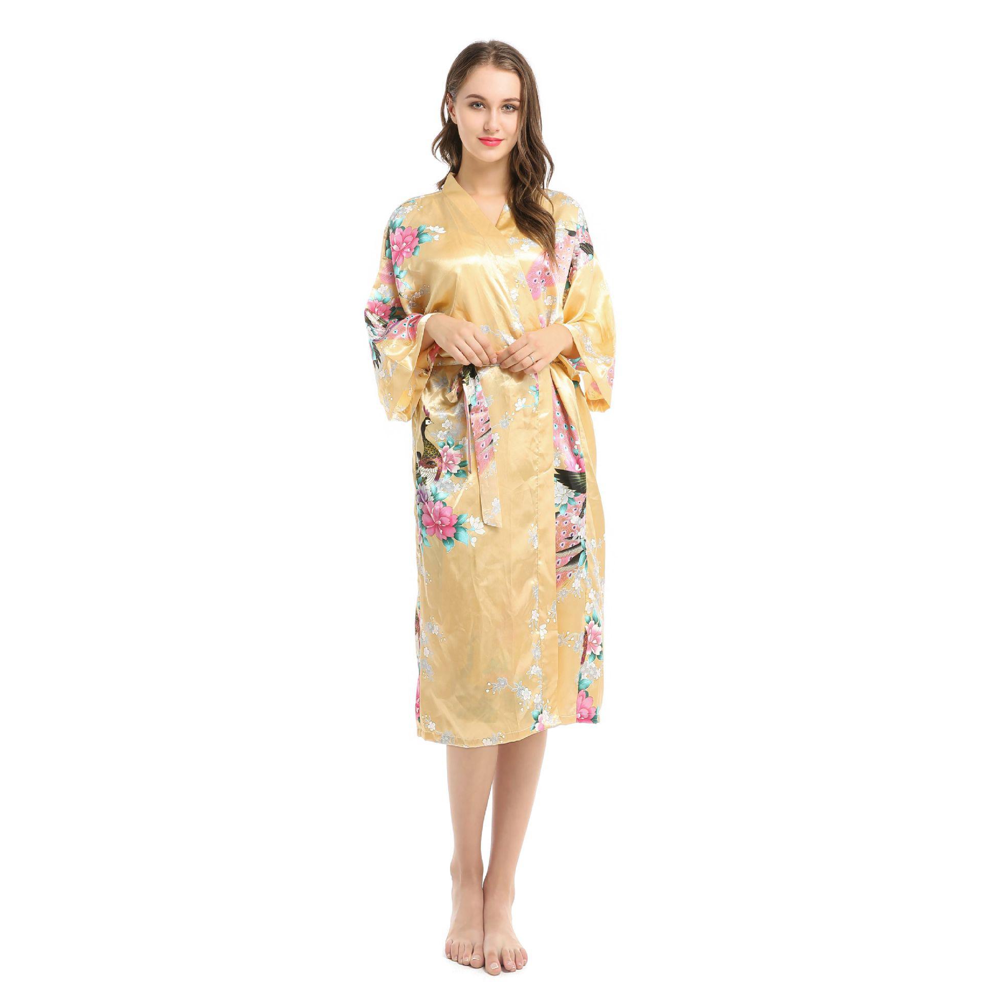 

Жіноча весняно-літня модна шовкова нічна сорочка та піжама з імітацією павича, халат із середніми рукавами, велика піжама для домашнього інтер’єру XXXL