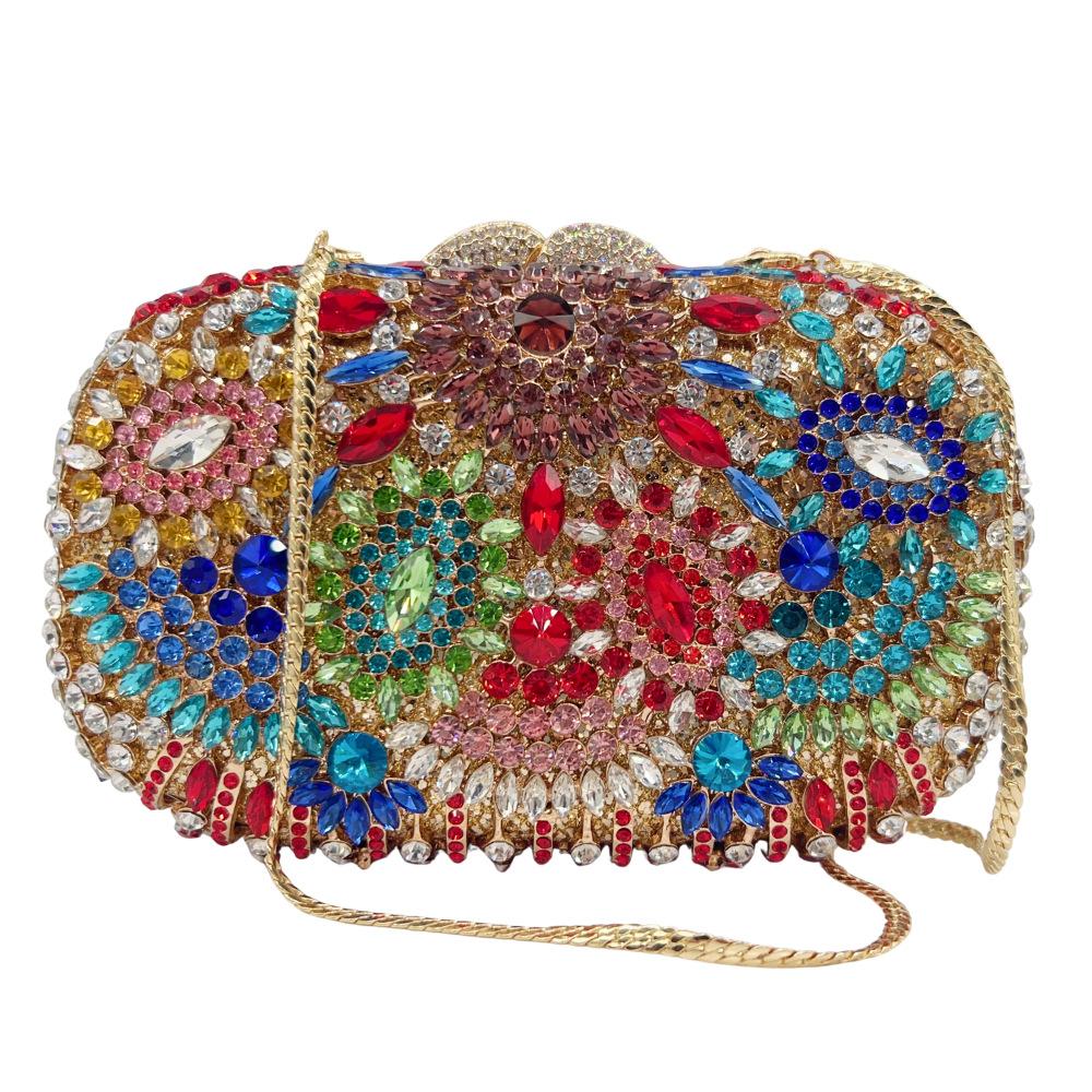Damen Bunte Strasssteine Abendtaschen Neue Harte Metall-Diamant-Handtasche Braut-Clutches Hochzeitsfeier Stein-Clutch-Geldbörsen