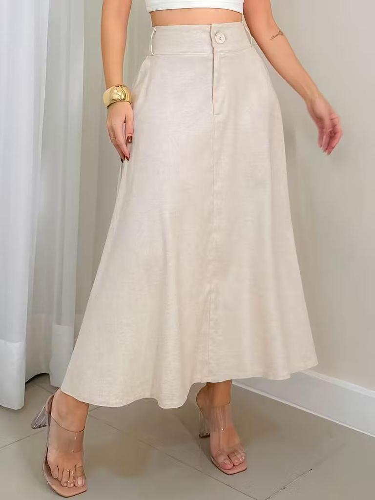 Women's Elegant Casual A-line Skirts with Pockets and Buttons - Mid-length Cargo Design