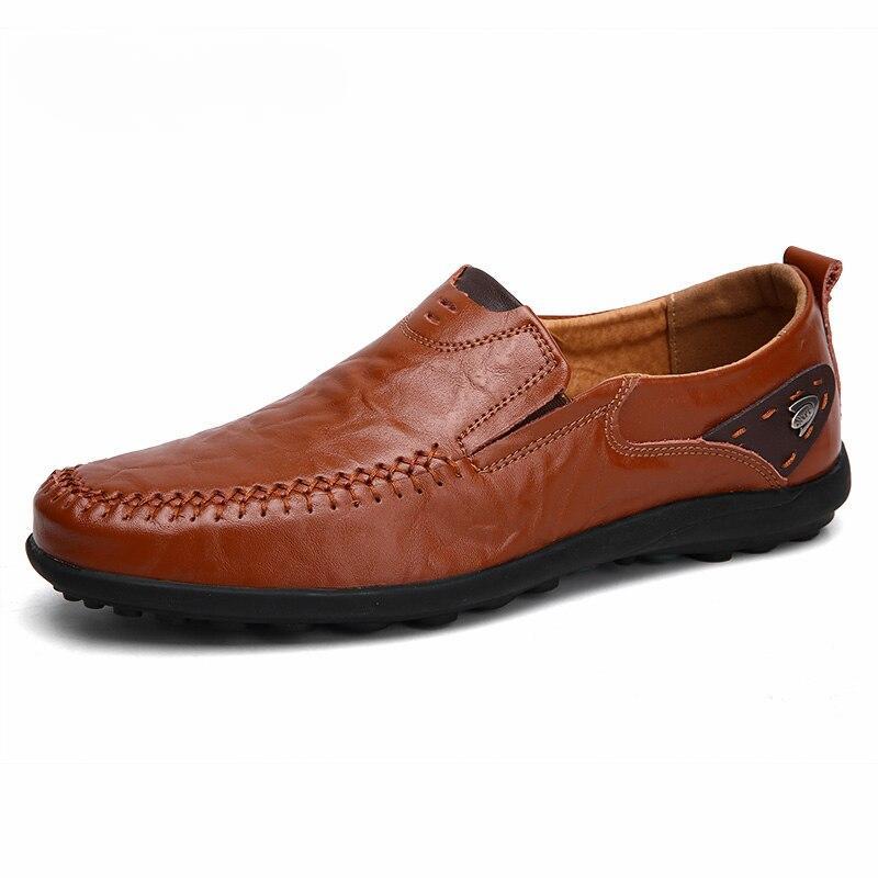 Men Hand Stitched Cow Leather Loafers Comfortable Slip On Driving Casual Shoes Soft Bottom Big Size 38 47 Support Dropshipping