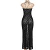 Summer Maxi Dress Elegant Women Backless Floral Cut Out Sexy Party Gown See Through Halter Club
