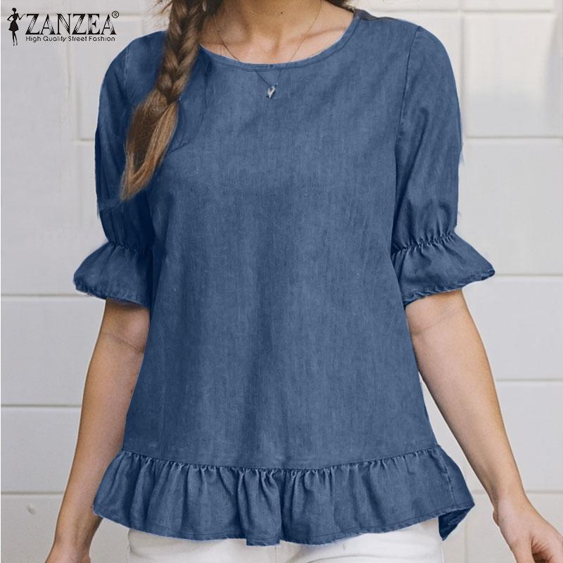 

ZANZEA Женская повседневная однотонная свободная блузка с круглым вырезом и половиной рукавов S чёрный