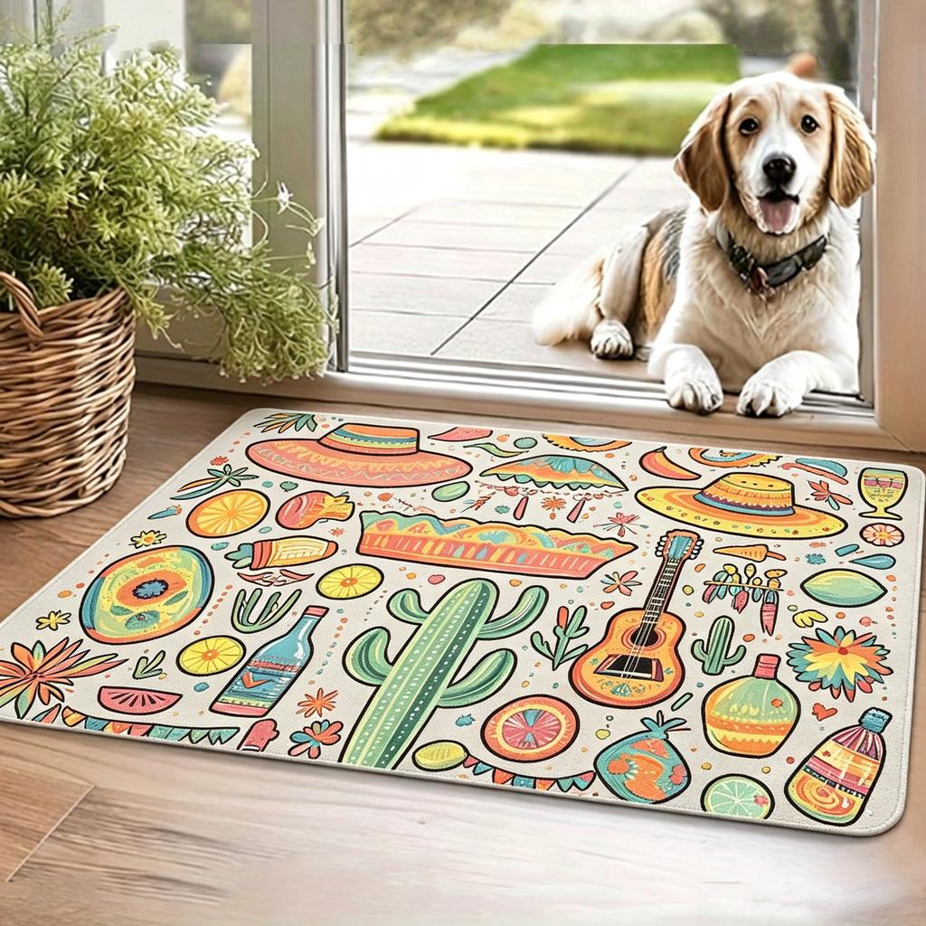 Vibrant Mexican Festival Welcome Doormat for Front Door Floor Mat Home Decor Sombrero and Tequila Graphic Print Stylish Indoor