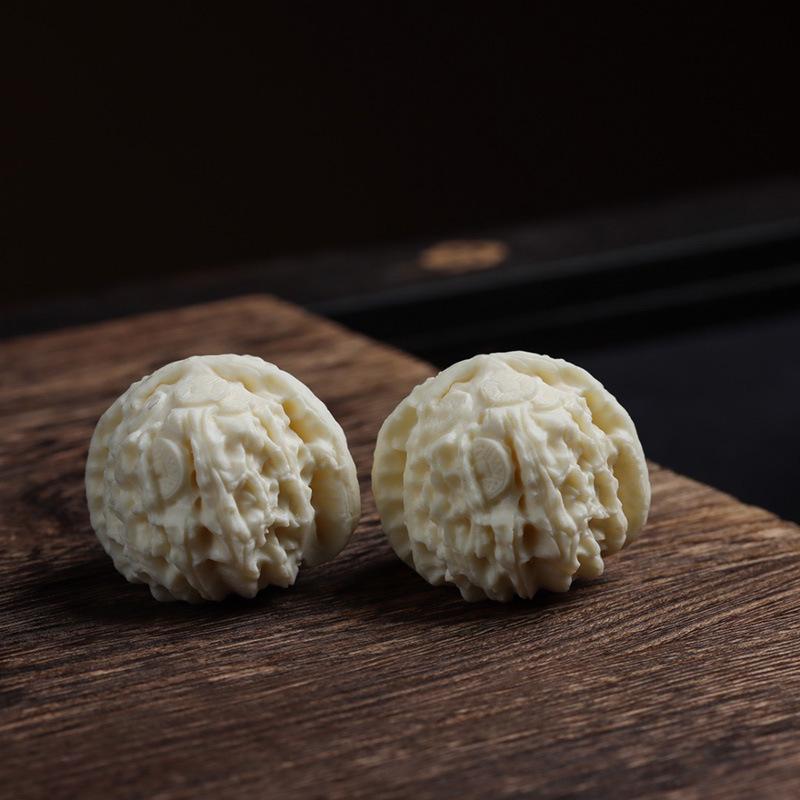 Ivory Dragon & Phoenix Fruit Massage Hand Balls - Wooden Walnut Health Gift for Elders