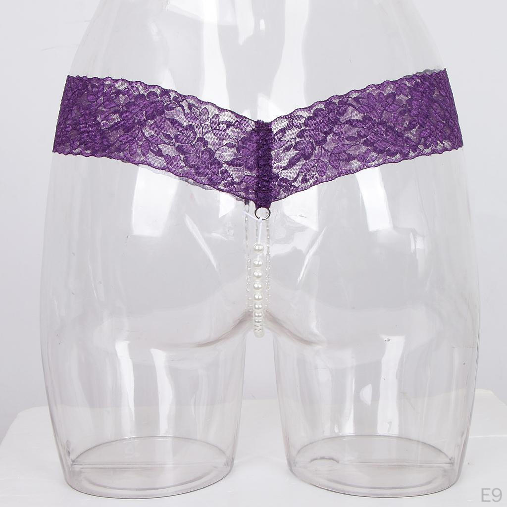 Crotchless Lace Panties Pearls for Women