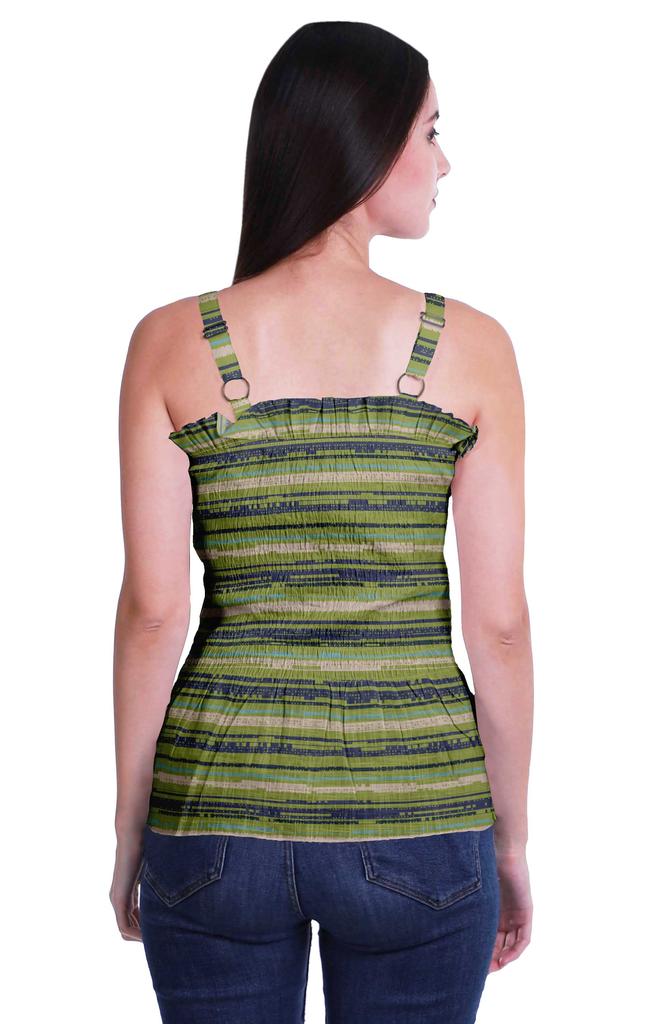 Moomaya Casual Shoulder Strap Flared Hem Cotton Slub Printed Women Summer