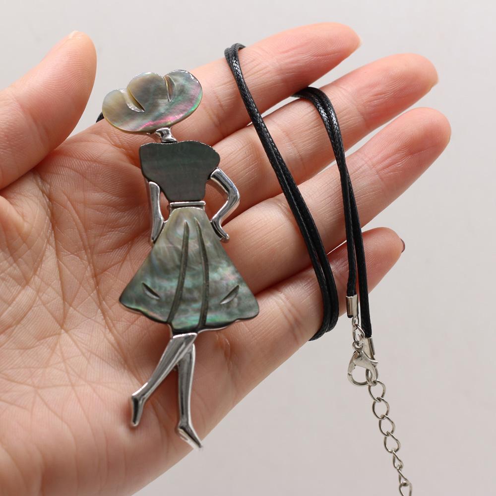 

Новый стиль, ожерелье из натуральных ракушек, красивая брошь, кулон, кожаный шнур, 2 мм, подвески для элегантных женщин, романтический подарок 30x85mm