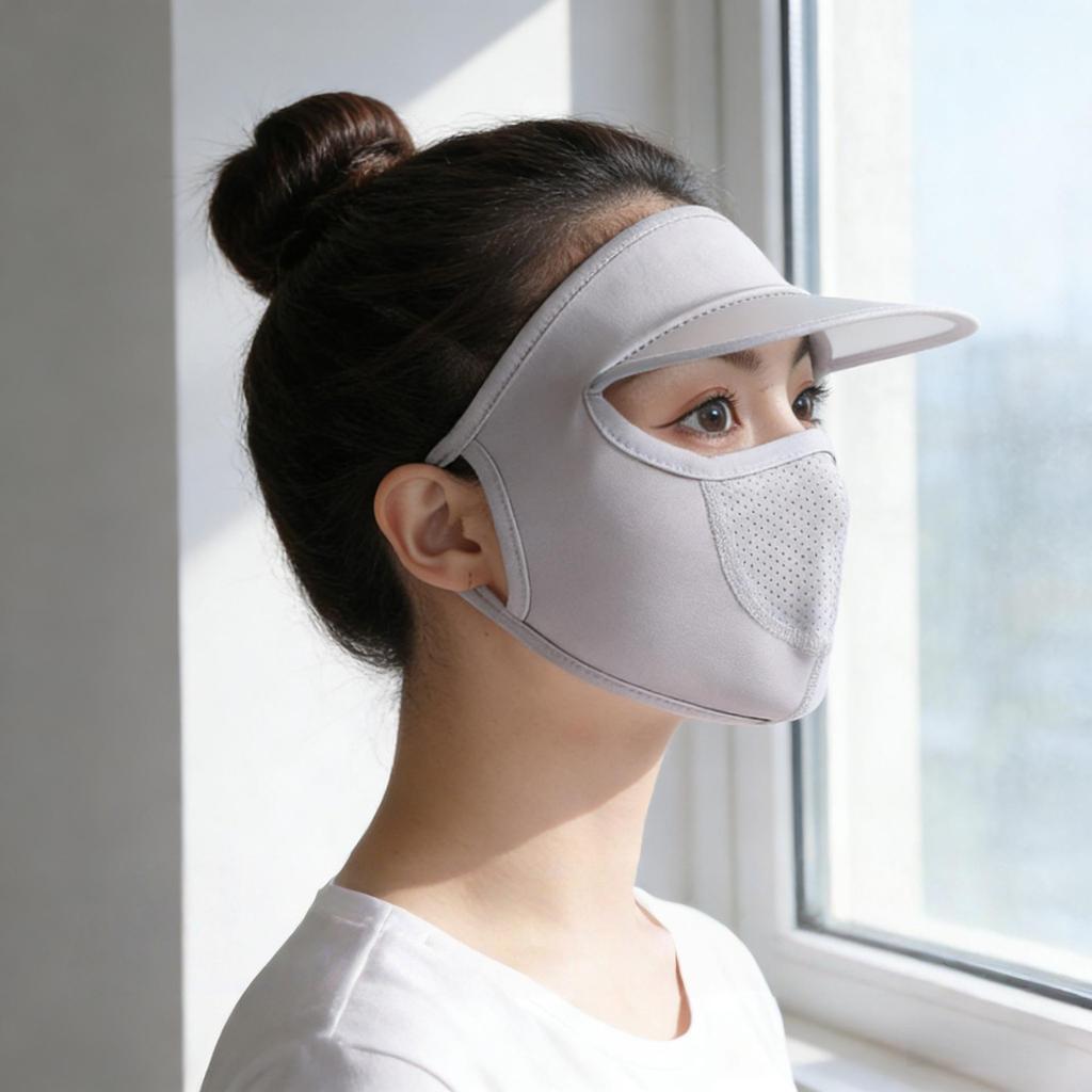 Women's Summer Anti-UV Cycling Mask & Goggles, Ice Silk Breathable Full Face Cover with Integrated Hood.