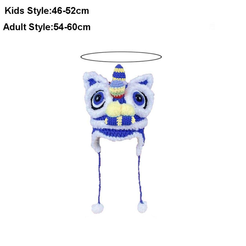 Chinese Style Tiger Knitted Hat Parent-Unisex Traditional Lion Dance Ear Protection Hat Windproof Soft Pullover Hat