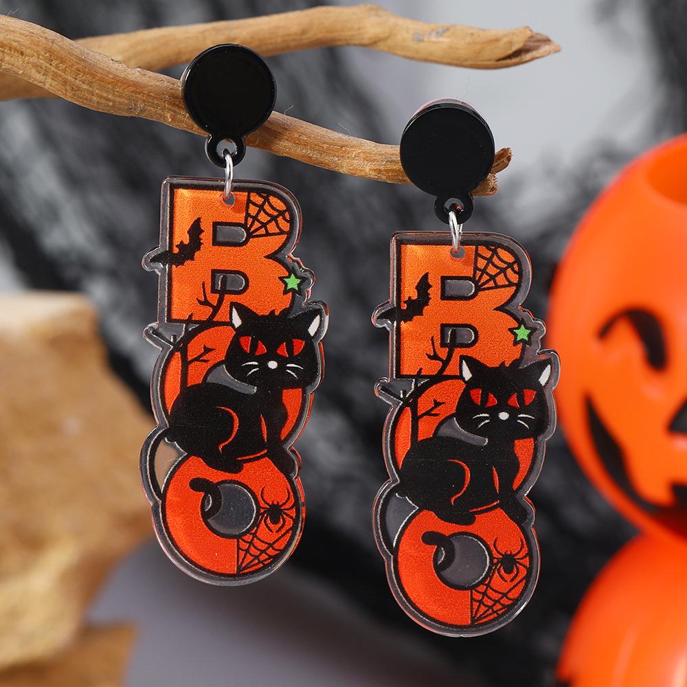 Colorful Pumpkin & Dancing Skeleton Halloween Earrings