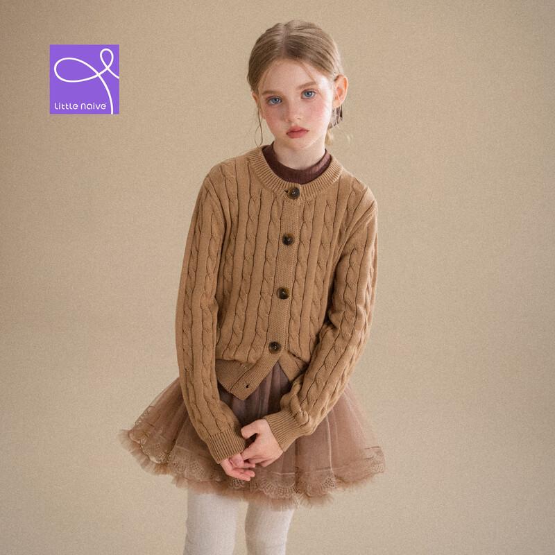 Little Naive Girls' Retro Cable Knit Cotton Cardigan