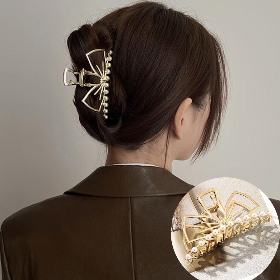 AWAYTR Rhinestone Metal Hair Claw Crab Clip For Women Girls Shiny Barrette Hairpin Crystal Pearl Hair Accessories Jewelry Gift