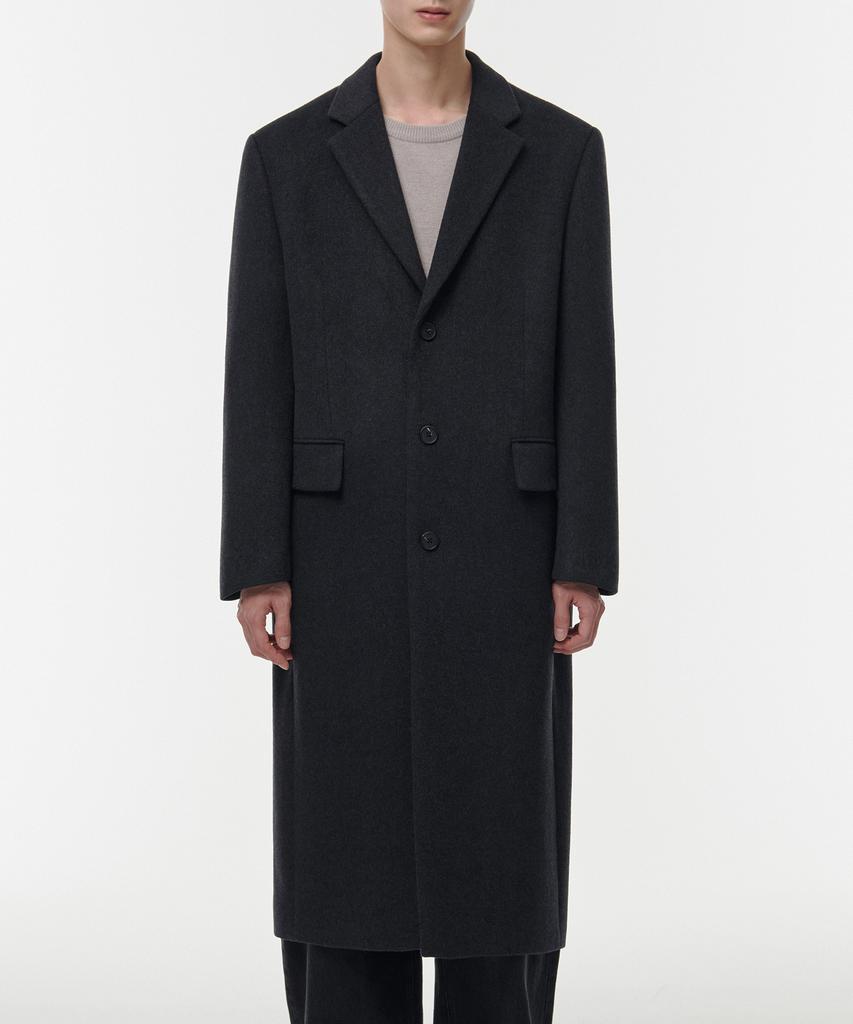 Musinsa Standard Cashmere Blend Daddy Shoulder Single Long Coat [Charcoal Grey]