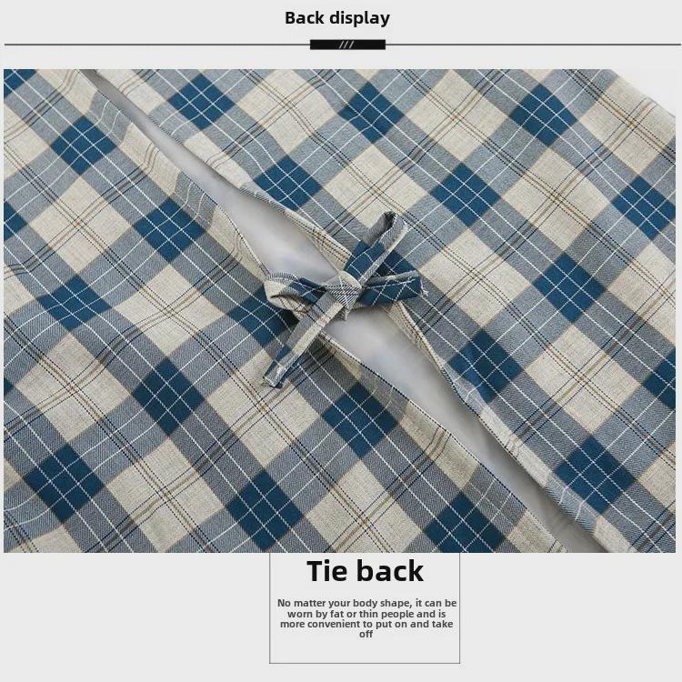 Fartuch kuchenny w kratę w stylu japońskim z misiem, wodoodporny, odporny na zabrudzenia – dwustronny kombinezon do gotowania
