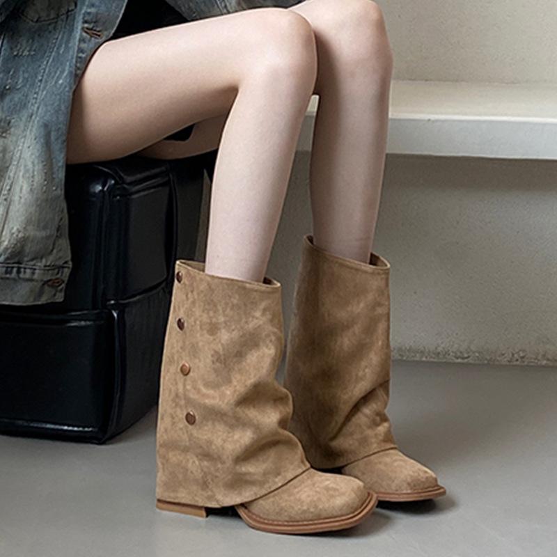 Thick heel short boots women's new 2025 autumn and winter women's boots locomotive boots short boots pant tube boots square Martin boots
