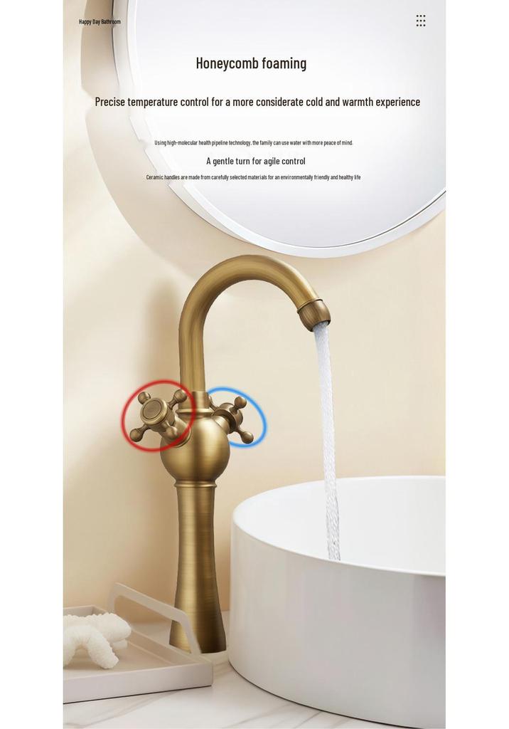 Antique Brass Double Handle Black Bathroom Faucet