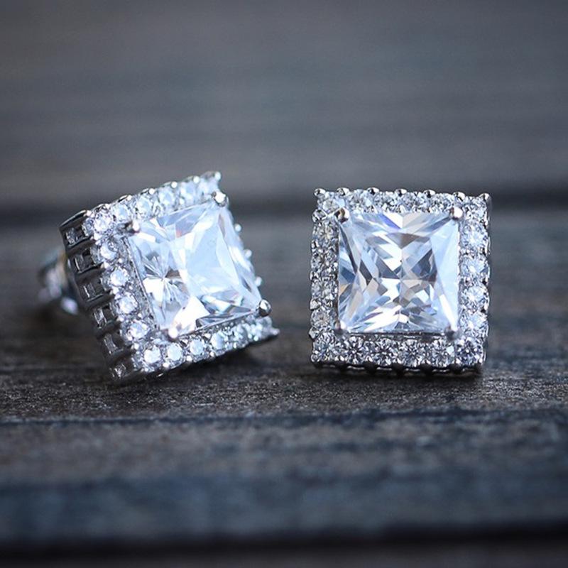 

Xiancan S925 Silver Princess Cut High Carbon Diamond Stud Earrings 925 Silver белый