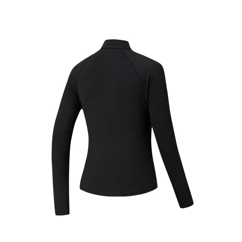 Anta Solid Color Stand Collar Raglan Long Sleeve Knit Sweater Women tops Black 162617403-3