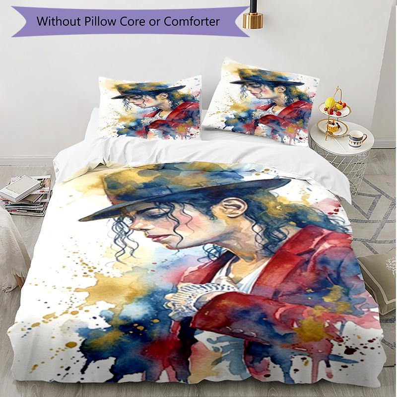 3pcs Duvet Cover Set (1*Duvet Cover + 2*Pillowcase, Without Core), Michael Jackson Print Soft All‑Season Bedding Set, Home Bedroom Decor Gift