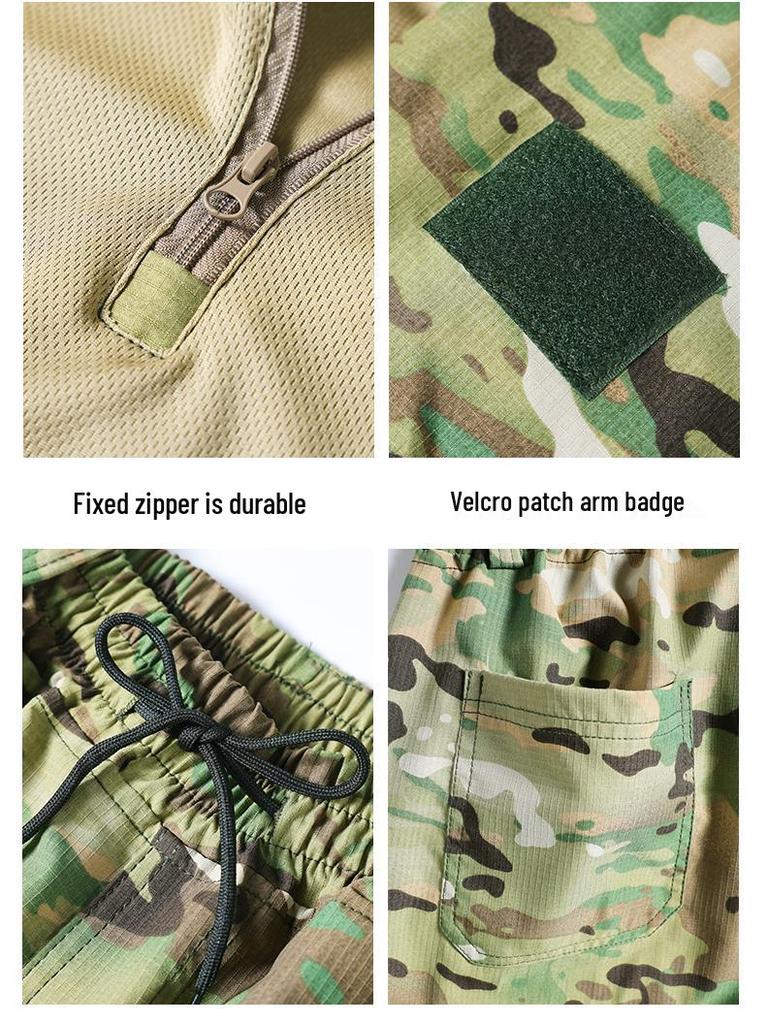 Summer Quick-Dry T-Shirt & Durable Work Pants Set for Outdoor Military Training or Security