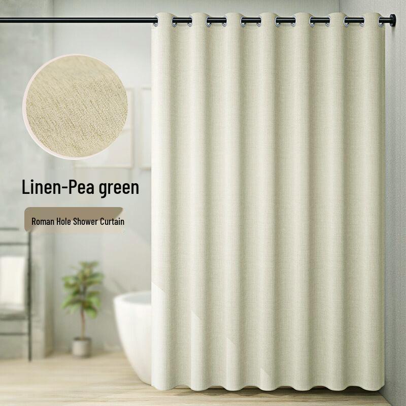 Roman Hole Linen Shower Curtain with Creative Digital Print and Magnetic Closure