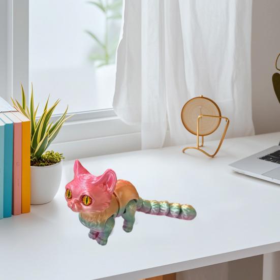 3D Printed Cat Figurine Movable Joints Cat Figure Articulated Animal Model Toy Home Office Bookshelf Desktop Decoration Ornament