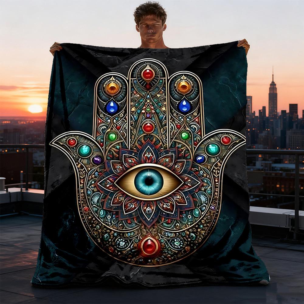 1pc Protective Eye Symbol Print Outdoor Blanket, Lightweight Polyester,