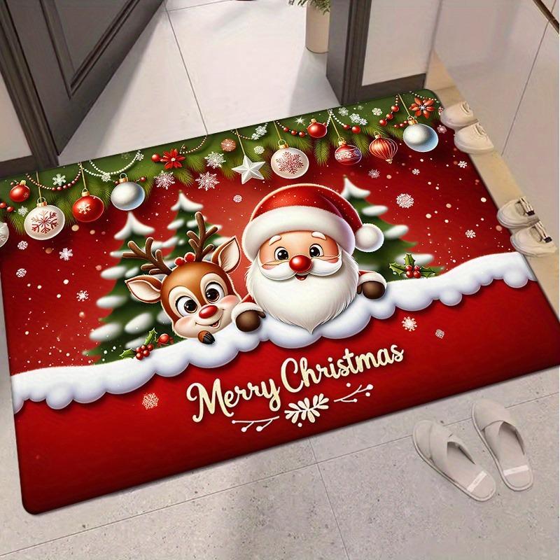 Christmas Santa Reindeer Door Mat Non Slip Absorbent Rug for Entryway Kitchen Holiday Home Decor Washable Floor Mat