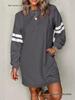 Striped Color Block Drop Shoulder Women's Casual Loose Pullover Dress for Autumn/Winter