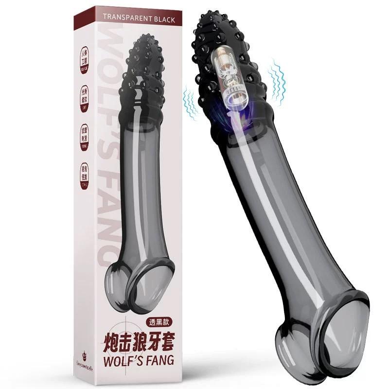 Penis Extension Sleeve Vibrator Extender 8cm Reusable Condoms Soft Delay Ejaculation Dick Sleeve Adult Sex Toys For Men Women