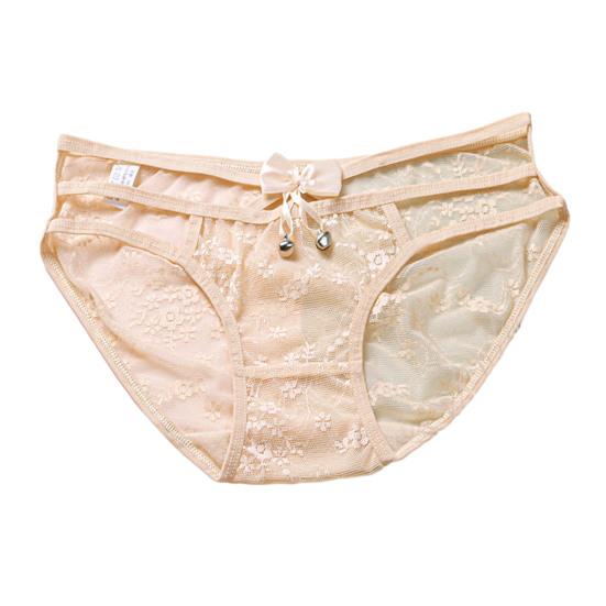 Sexy Embroidery Flower Lace Briefs See-through Solid Color Bowknot Bell Decor