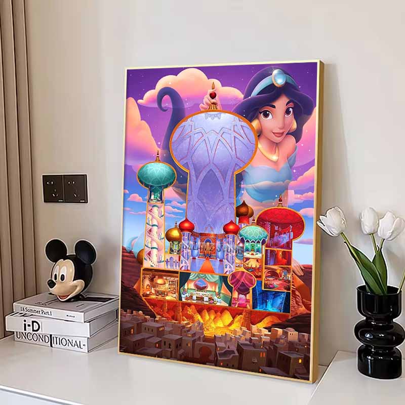 Disney Diamond Painting Jasmine and The Night Castle Illustration Wall Decoration Embroidery Full Diamond Cross Stitch DIY Gift Home Decoration