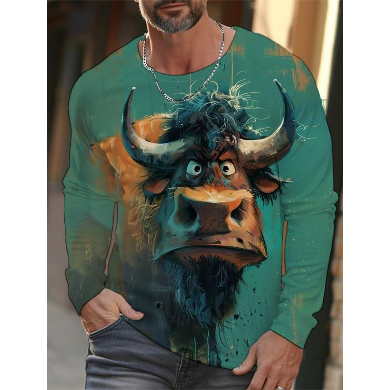 Funny 3D Animal Print Mens T Shirt Hip Hop Trend Harajuku Street Clothes Autumn Loose Top Fashion Cotton Long Sleeve T-shirt Men