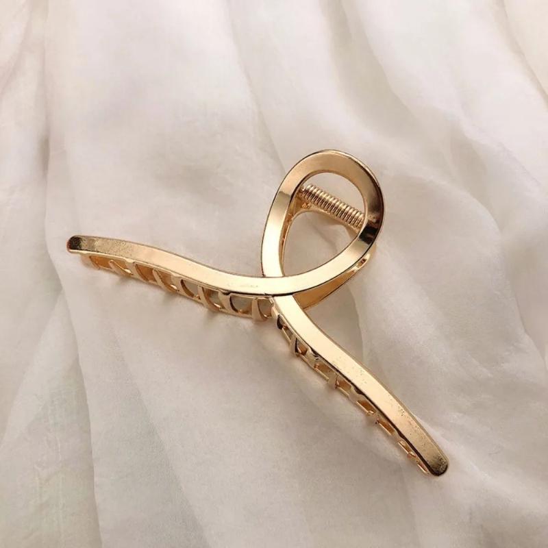 Golden Hollow Geometric Hair Clips, Metal Hair Claws, Cross Hair Clips, Hair Bands, High-end Shark Clips for Women's Hair